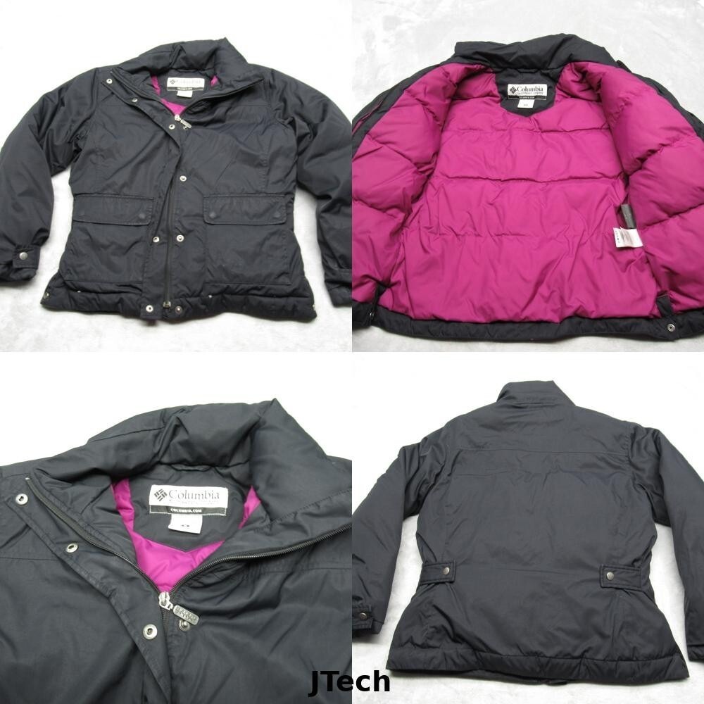 Columbia Down Jacket Women Medium Black Waist Tab Pockets Snap Zip Front Puffer